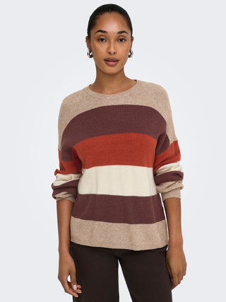 Latia Long Sleeve Strip Pullover Knit | Beige Melange