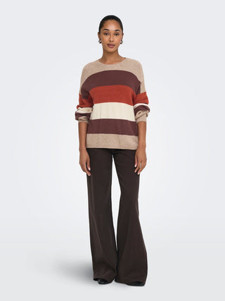 Latia Long Sleeve Strip Pullover Knit | Beige Melange