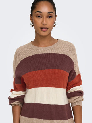 Latia Long Sleeve Strip Pullover Knit | Beige Melange