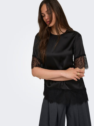 Indona 2/4 Satin Lace Top  | Black