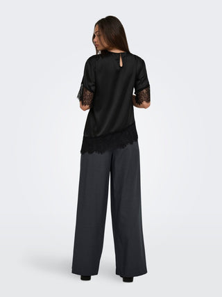 Indona 2/4 Satin Lace Top  | Black