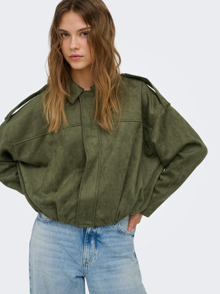 Moon Stina Faux Suede Bomber Jacket  | Grape Leaf