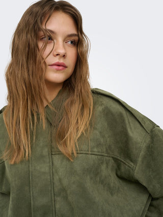 Moon Stina Faux Suede Bomber Jacket  | Grape Leaf