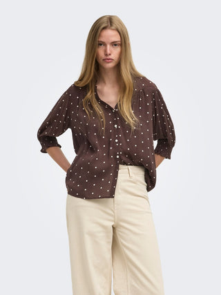 Raya 3/4 Shirt | Deep Mahogany Dots