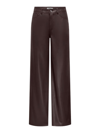 Smooth High Waist Faux Leather Wide Pants  | Chocolate Torte