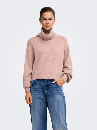 Olivia Long Sleeve Roll Neck Knit | Rose Smoke Melange