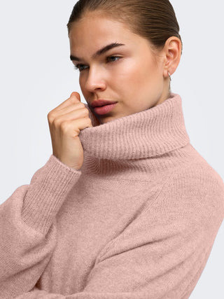 Olivia Long Sleeve Roll Neck Knit | Rose Smoke Melange