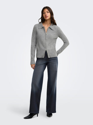 Macey Long Sleeve Zipper Cardigan | Medium Grey Melange