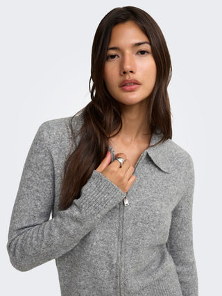 Macey Long Sleeve Zipper Cardigan | Medium Grey Melange