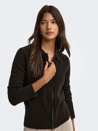 Macey Long Sleeve Zipper Cardigan | Coffee Bean