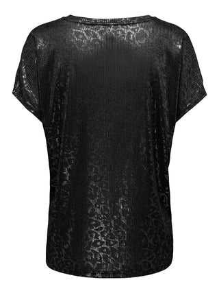 Miranda Short Sleeve V Neck Top | Black Metallic Zig Zag
