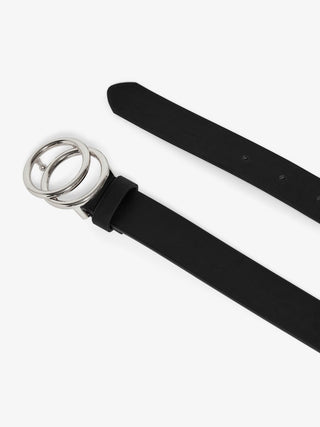 Rasmi Faux Leather Belt | Black Shiny Silver Buckle