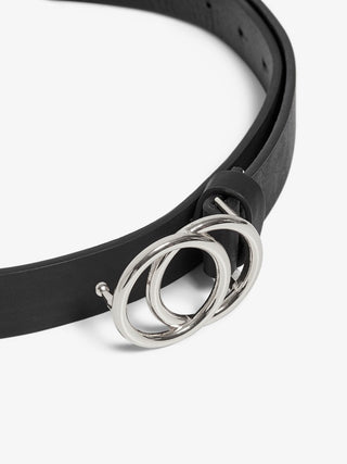 Rasmi Faux Leather Belt | Black Shiny Silver Buckle