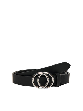 Rasmi Faux Leather Belt | Black Shiny Silver Buckle