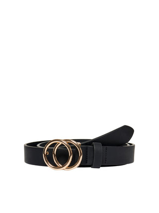 Rasmi Faux Leather Belt | Black Shiny Gold Buckle