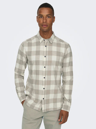 Gudmund Long Sleeve Checked Shirt | Antique White