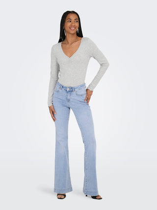 Blush Mid Waist Retro Flared Jean | Light Blue Denim