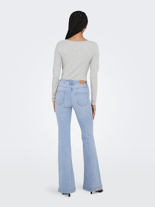 Blush Mid Waist Retro Flared Jean | Light Blue Denim