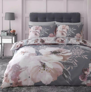 Catherine Lansfield Dramatic Floral Duvet Cover Grey Pink