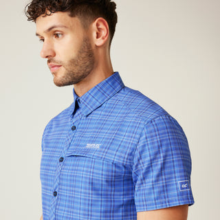 Men's Travel Packaway Short Sleeve Shirt | Olympian Blue Check