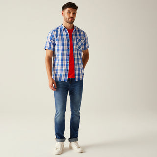 Men's Mindano IX Short Sleeve Shirt | White Olympian Blue Check
