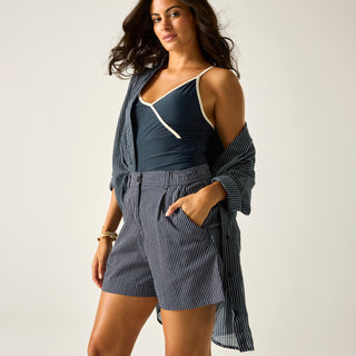 Women's Sabelle Shorts | Navy White Vertical Wavy Stripe