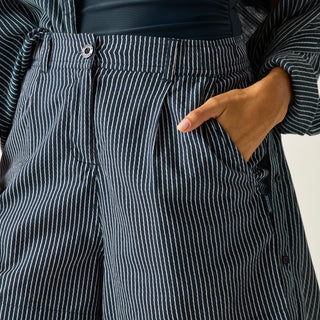 Women's Sabelle Shorts | Navy White Vertical Wavy Stripe