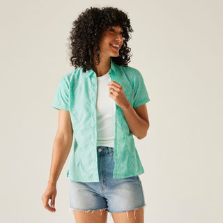 Women's Mindano VIII Short Sleeve Shirt | Aruba Blue Leaf Print