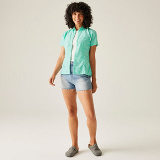 Women's Mindano VIII Short Sleeve Shirt | Aruba Blue Leaf Print