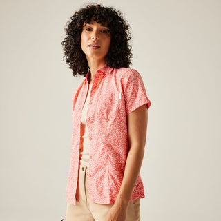 Women's Mindano VIII Short Sleeve Shirt | Peach Bloom Leaf Print