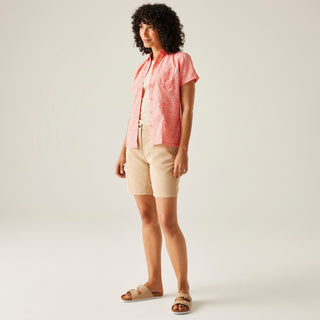 Women's Mindano VIII Short Sleeve Shirt | Peach Bloom Leaf Print
