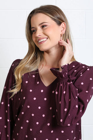 Sophia Top | Burgundy Dot