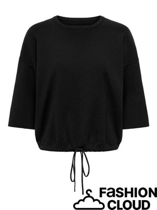 Sitter Short Sleeve Loose Tie Round Neck Knit | Black