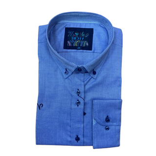 Ron Oxford Shirt Print Blue
