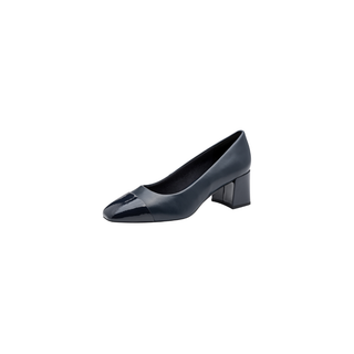 Round Court Block Heel Shoe | Dark Navy