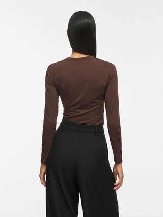 Kenza Long Sleeve Round Neck Top | Coffee Bean