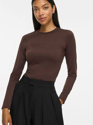 Kenza Long Sleeve Round Neck Top | Coffee Bean