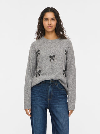 Cistus Long Sleeve Embroidered Knit | Medium Grey Melange