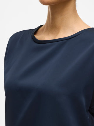 Viellette Short Sleeve Satin Top | Navy Blazer