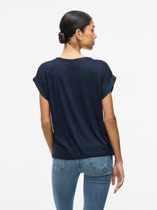 Viellette Short Sleeve Satin Top | Navy Blazer