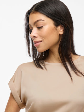 Viellette Short Sleeve Satin Top | Cement