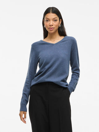 Viril V Neck Long Sleeve Top | Vintage Indigo