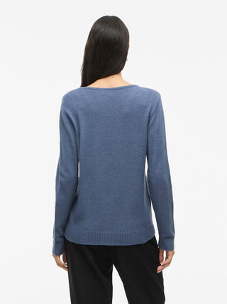Viril V Neck Long Sleeve Top | Vintage Indigo