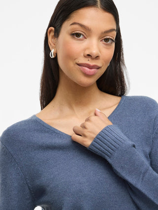 Viril V Neck Long Sleeve Top | Vintage Indigo