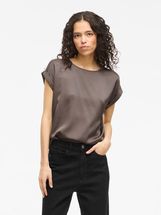 Viellette Short Sleeve Satin Top | Falcon