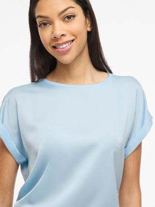 Ellette Short Sleeve Satin Top  | Nantucket Breeze