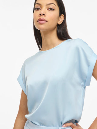 Ellette Short Sleeve Satin Top  | Nantucket Breeze