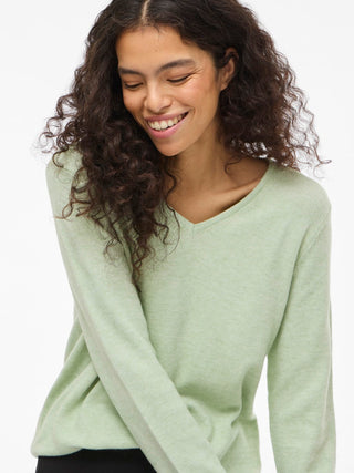 Viril V Neck Long Sleeve Top | Smoke Green