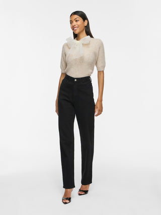 Itza Round Neck 2//4 Bow Knit Top  | Super Light Natural Melange