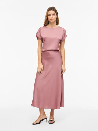Viellette Short Sleeve Satin Top | Nostalgia Rose